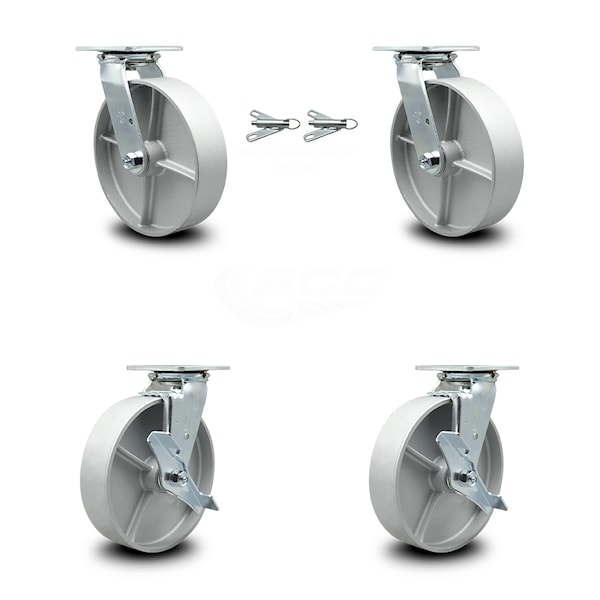 Service Caster 8 Inch Semi Steel Caster Set with Roller Bearings 2 Swivel Lock 2 Brake SCC SCC-30CS820-SSR-BSL-2-TLB-2 - main